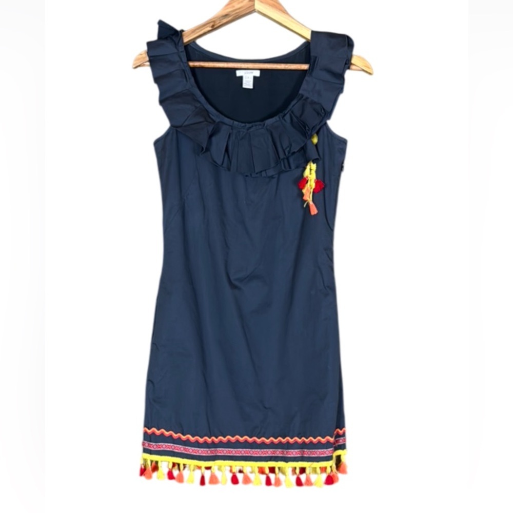 J. Crew gray sleeveless dress with ric rac and tassel trim Size 0